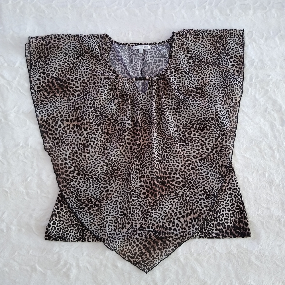 Notations Leopard Print Beaded Top